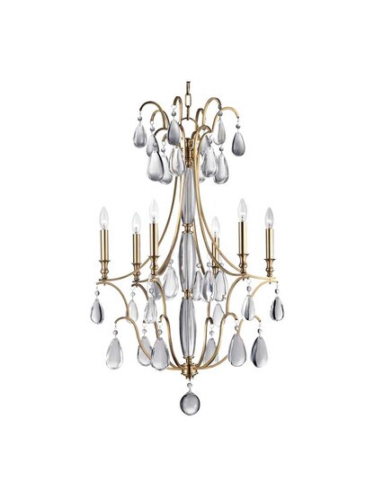 Crawford 6-Light Chandelier in Aged Brass.
